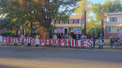 Trolling fucking Russell Vought's home in Arlington Va