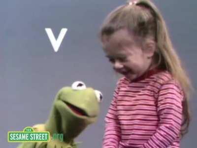 Kermit the Frog sings the Alphabet with (and keeps getting cutely interrupted by) a little girl named Joey Calvan on 