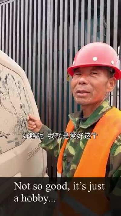 Construction worker art break