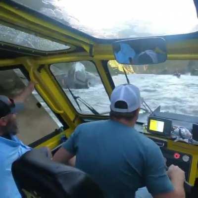 A supercharged jet boat on the white waters of Idaho