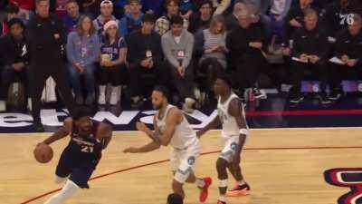 [Highlight] Joel drives through the entire Timberwolves defense and throws down another monstrous dunk for. He has 39/10/3 in 31 minutes.