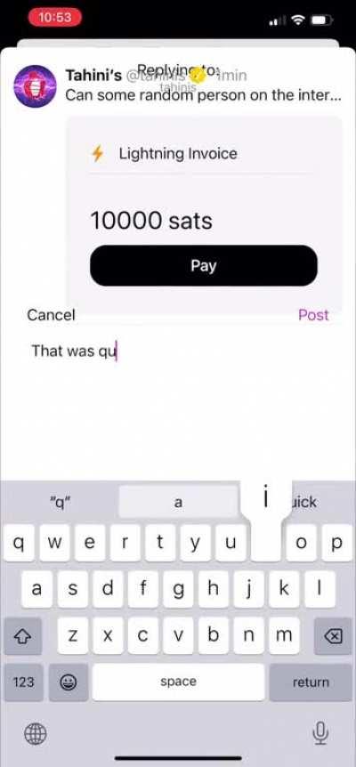 Coffee paid by a random person on decentralized social media (Nostr) - which can’t be censored, using decentralized P2P money (Bitcoin) - which also can’t be censored, within 30 seconds