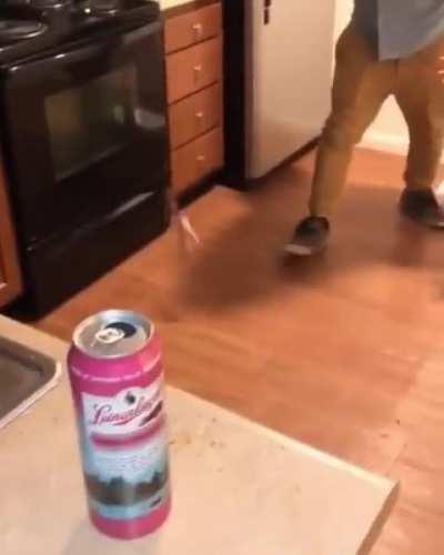 This guy throws a bottle in his kitchen, didn't expect it to break the oven.