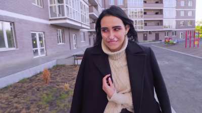 Public slut drenched in cum after a filthy facial