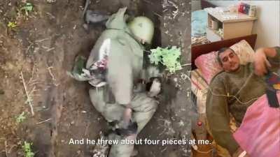 Ru POV: Russian soldier who threw back drone grenades talks about what happened (auto generated subs)