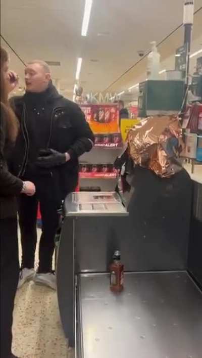 Drinking Alcohol in the Supermarket & threatening a Security Guard (not my video)