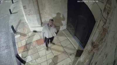 Israeli settler spitting on one of the most sacred Armenian churches in Jerusalem's Armenian quarter