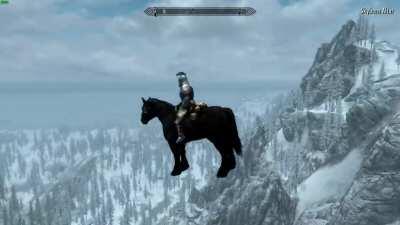 [skyrim] Attacking dragons where they least expect it.. from above with a horse!