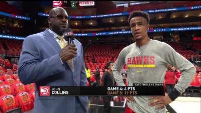 [Highlight] Shaq asks John Collins what the game plan is if Trae is out even though Trae is confirmed to be playing