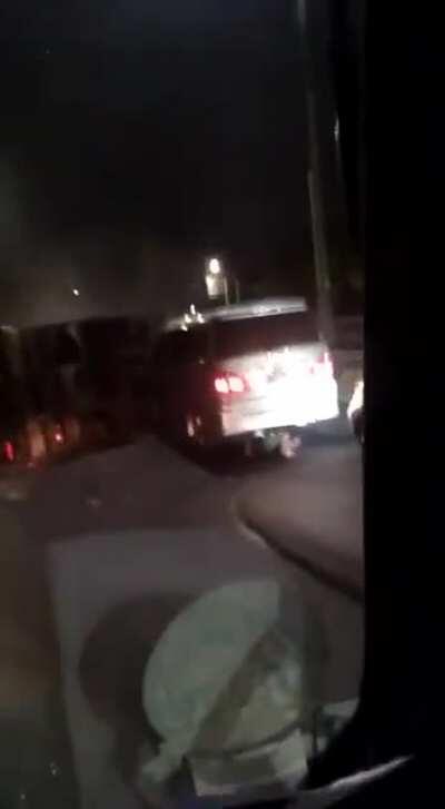 Truck blocked the highway