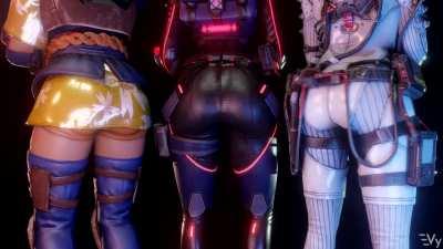 Valkyrie, Loba and Wraith jiggling their butts [Apex Legends]