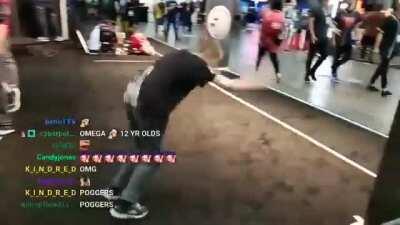 Kid gets a little too involved into his fortnite dancing performance and, well...