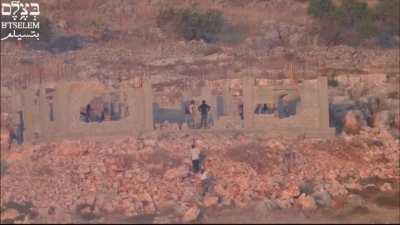 Israeli settlers vandalize two Palestinian homes under construction while other settlers climb roof of family’s home and throw stones, causing damage at Burin, Nablus District