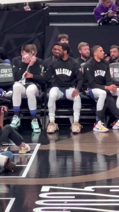 Luka and Kyrie wholesome moment on the bench