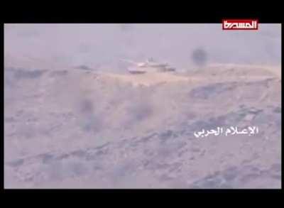 Houthis hit a Saudi Abrams tank with a guided missile.