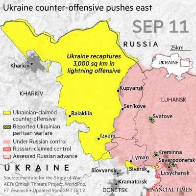 Ukraine’s army is pushing further on from the strategically important town of Lyman that it retook from Russia over the weekend