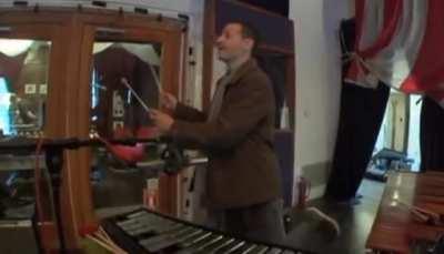 Chester playing with the xylophone