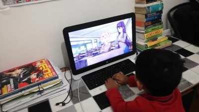 I left my pc on for few minutes and found my brother playing doki doki