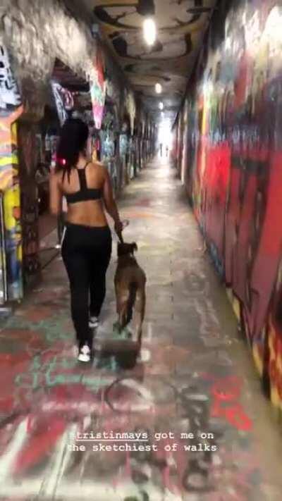 Tristin Mays - Sketchy Walk w/ Sergeant (taken from Jessie Tusher's IG Story)