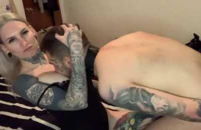 Ruined orgasm to celebrate 1 month in chastity.🙄 Now he’s back in the cage 😈