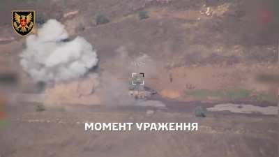 A HIMARS MLRS missile hit a BM-27 Uragan MLRS. April 2025, location not disclosed.