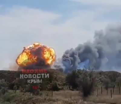 Russian IL-76 taxiing during the Saki Airfield strike in Crimea Moments of impacts/arrivals at the end