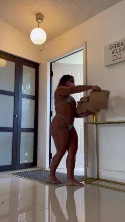 I opened the door for the DoorDash guy in my micro bikini