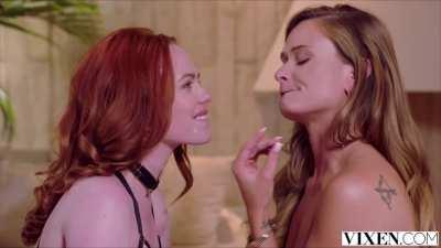 Honour Mays and Ella Hughes swap cum and kiss