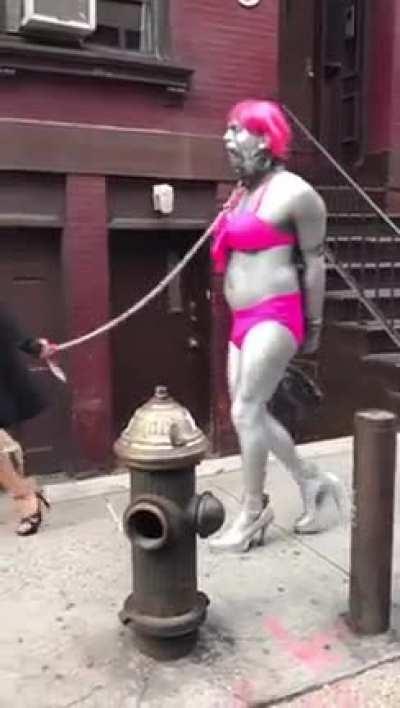 Is she on walk with her pet? WTF's happening?