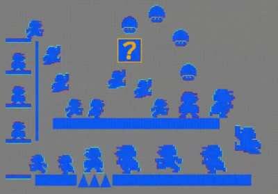 The marios look like they’re moving throughout the level, but each mario never gets anywhere.