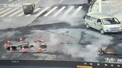 workers spark sewer gas