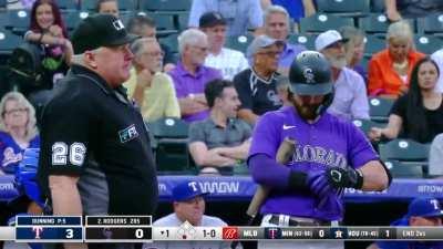 [Highlight] The Rangers bullpen is caught lurking in the batters eye in Colorado.