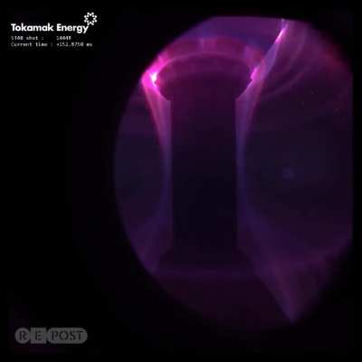 Plasma inside the ST40 fusion reactor, filmed in color for the first time