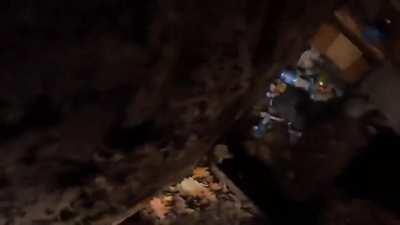 UA POV Russian sniper bullet flying past some Ukrainian soldiers