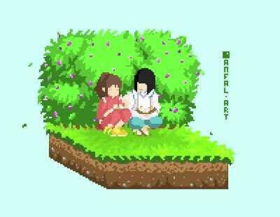 spirited away - chihiro and haku 💕 it's my first isometric pixel art, simple but i love it