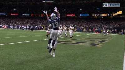 Dallas Cowboys WR Michael Gallup twists and turns in the air to make a touchdown catch in the corner of the endzone on Thursday Night Football