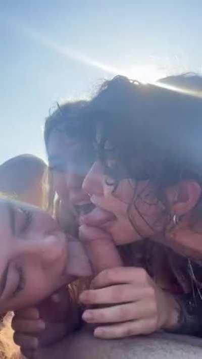 Sucking cock on the beach with an audience, who wants to watch?