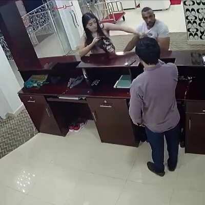 Interesting little fight between a girl/guy in a hotel lobby
