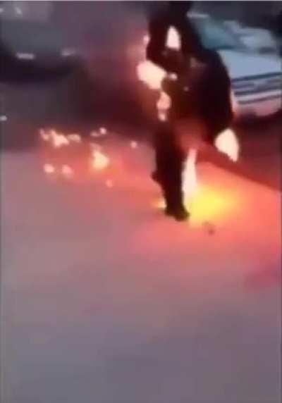 This guy is so high, he doesn't even care that he's on fire