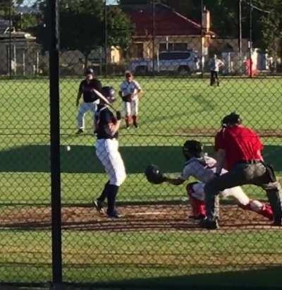 Baseball pitch to inner thigh