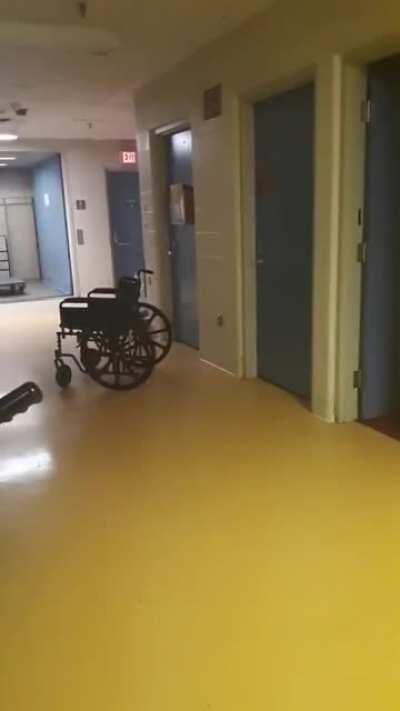 This was about a year ago. I do security at a hospital. The chair was on the other side of the hallway on my first patrol, and on my second patrol this is what i had found. This is really the only time ive ever expereinced anything spooky like this. Never