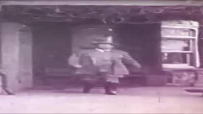 Wide Theodore Roosevelt walking but he's allways in frame