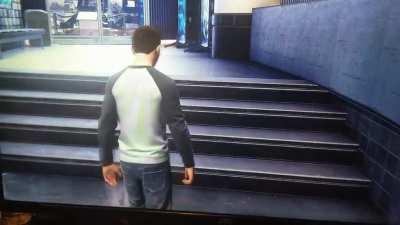 So they didnt add a walking uup stairs animation for this part apparently