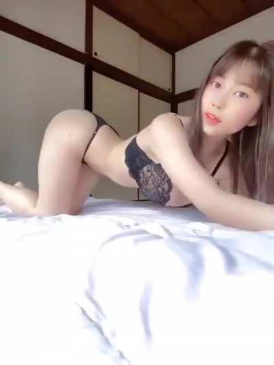 Iori Io Busty Asian Delight in Black Bra and Panties