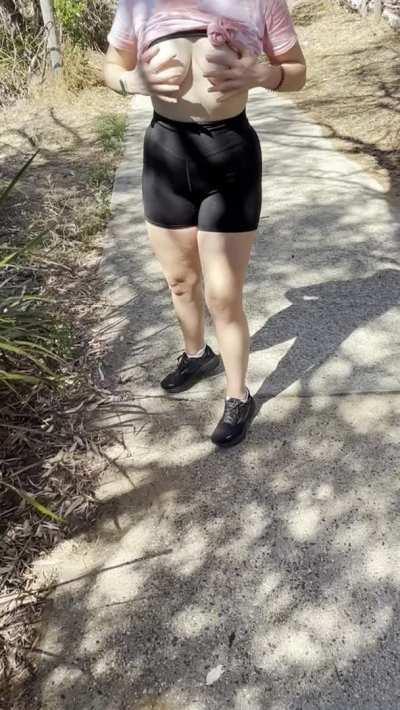 It was a bit too hot to leave them in my sports bra the whole hike [gif]