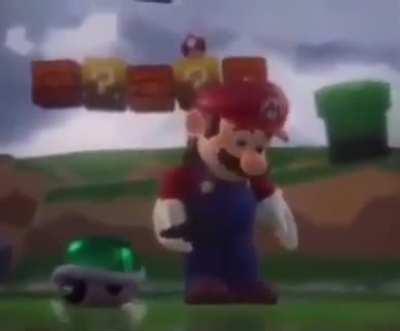 Mario looking at what's on his phone & walking away sad