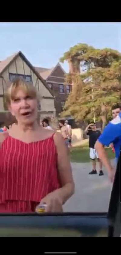 A member of Kappa Sigma fraternity at Kansas University throws beer bottle at random persons car while trying to leave. 