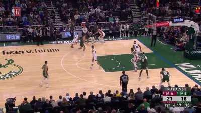 [Highlight] Jimmy Butler blocks Grayson Allen's 3pt shot and takes it all the way for the score. The very next play he steals the ball and pulls up for 3