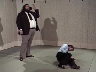 600 pounds Giant Haystacks giving a stiff body slam to Jackie Fullerton. 1980 Jackie apparently talked smack about wrestling backstage