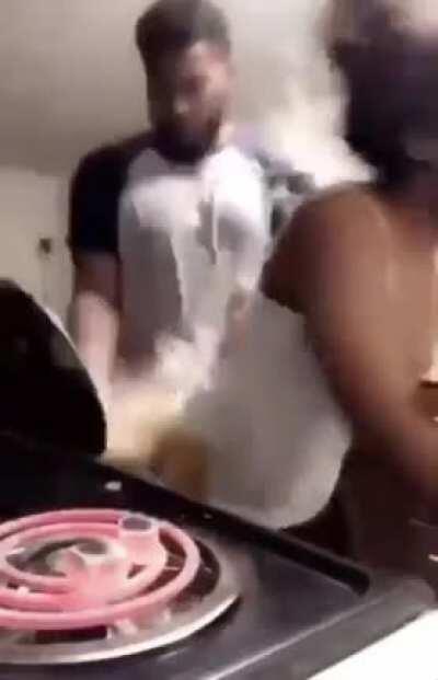 Dancing near cooking stove